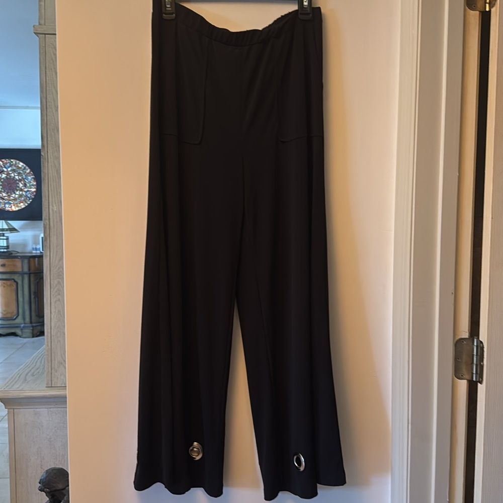 IC By Connie - Beautiful Grommets at Bottom, Elegant Black Women's Trousers